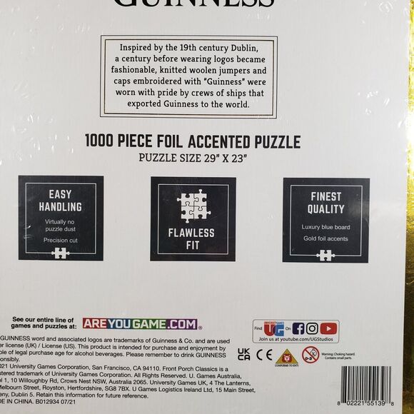 Guinness Beer 1000 Piece Jigsaw Puzzle 29"x23" Foil Accented Front NEW SEALED - Picture 16 of 16